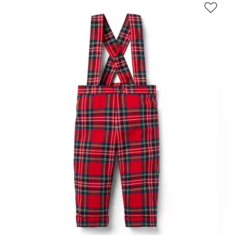 Janie and Jack Tartan Plaid Suspenders Pants with Bow Tie Size 12-18M